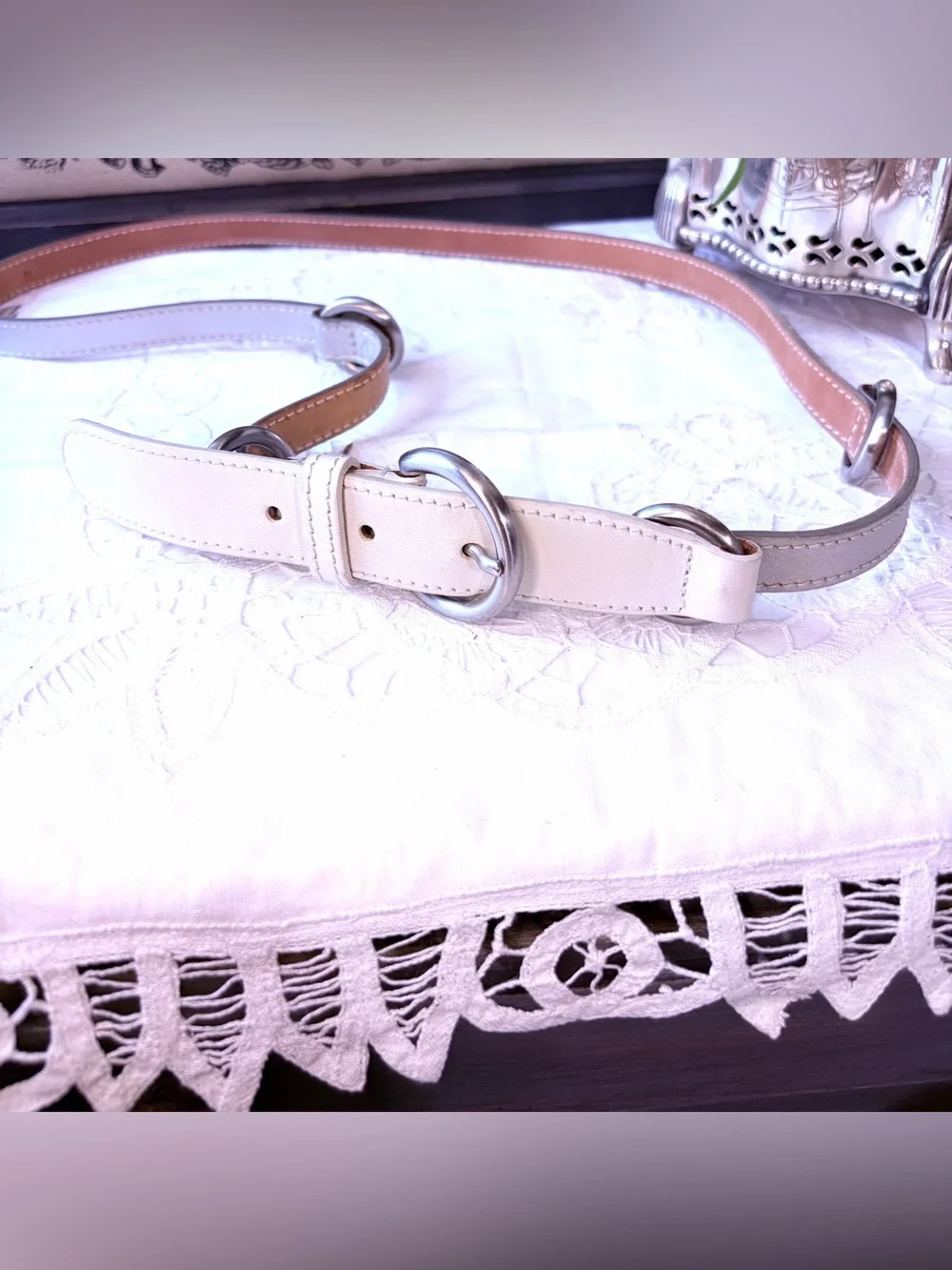 Furla white beige silver slim leather belt M